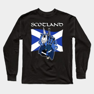 Scotland Unicorn Playing Bagpipes Scottish St Andrews Day Long Sleeve T-Shirt